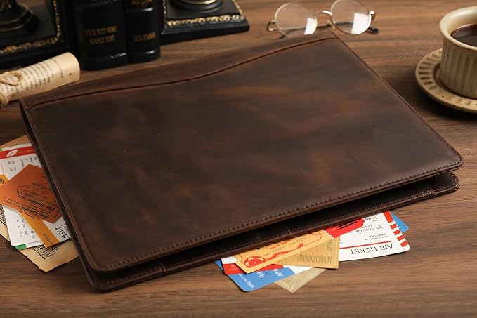 Personalized Leather Padfolio for Lefty, Business Portfolio Binder with Notepad Holder, Legal Pad Portfolio Folder for Men/Women - Khaki