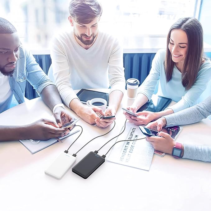 [2 Pack] Portable Charger Power Bank 10000mAh,Ultra Slim Compact External Battery Pack with USB C Input & Dual USB Outputs Backup Charger Compatible with iPhone 13,12, Samsung S20,Tablet -Black+White