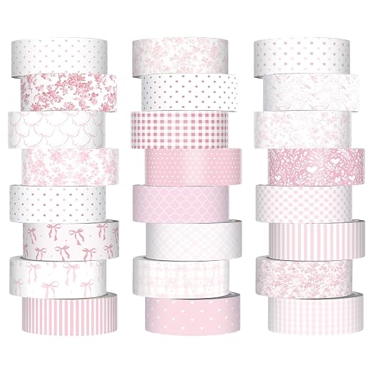 Gueevin 24 Rolls Watercolor Floral Washi Tape Set 15 mm Seasonal Flower Decorative Washi Tape for Craft Arts DIY Scrapbook Journaling Supplies Gift Wrapping(Coquette)