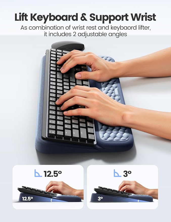 Vaydeer Wrist Rest with Keyboard Stand, Computer Wrist Support Pad, Ergonomic Keyboard Riser Holder Lift Tray with Wrist Pad, Soft Memory Foam Desk Cushion, Palm Hand Typing for Office Home Gift-Black