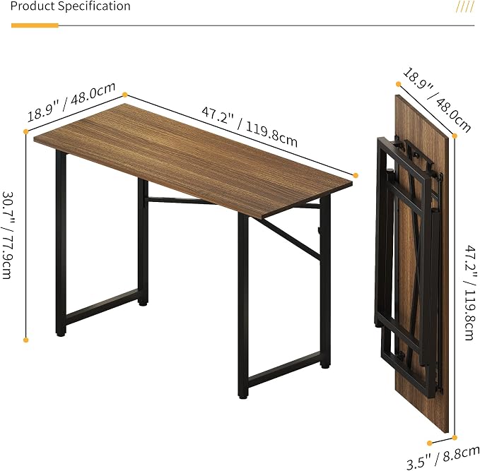 Lutown-Teen Folding Computer Desk 47 inch Writing Gaming Computer Camping Table, No Assembly Required Home Office Desk, Espresso