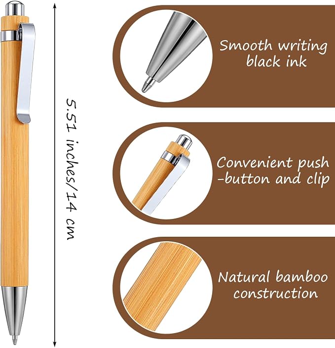 100pcs Wooden Bamboo Pens Bulk Wood Retractable Ballpoint Pen Black Ink 1mm Thank You Wooden Pens Engraving Wood Ballpoint Pen for Office School Teacher Coworker Student Journal Graduation Gifts