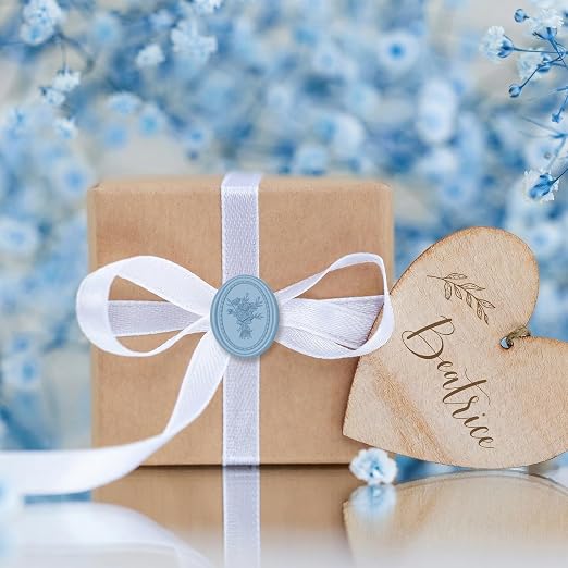 UNIQOOO Wax Seal Stickers -Vintage Photo Frame Floral Bouquet Wedding Invitation Envelope Seal Stickers, 50 Pcs Self-Adhesive Dusty Blue Stickers, Perfect for Invitation, Christmas, Gift Wrapping