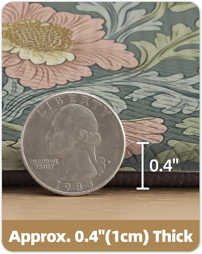 Color&Geometry Natural Floral Kitchen Floor Mat 24x87 Anti Fatigue, Green | 0.4in Thick Cushioned Standing Mat For Cooking/Working/Laundry, Flower Home Decor, Non Slip PVC Kitchen Rug, Oil/Water Proof
