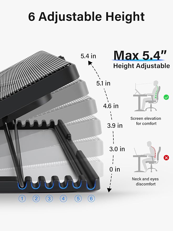 Kootek Laptop Cooling Pad, Laptop Cooler with 5 Quiet Fans for 12"-17" Computer PC Notebook Gaming Laptop Fan, Height Adjustable Laptop Cooling Stand Laptop Accessories (Mulit Colors)