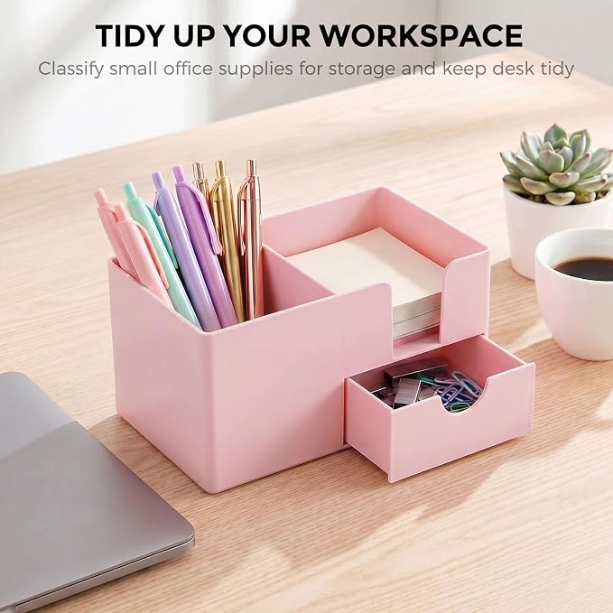 SKYDUE Small Desk Organizer with Drawer | 3 Compartments, Desk Pen Holder, For Home, School, Classroom & Office