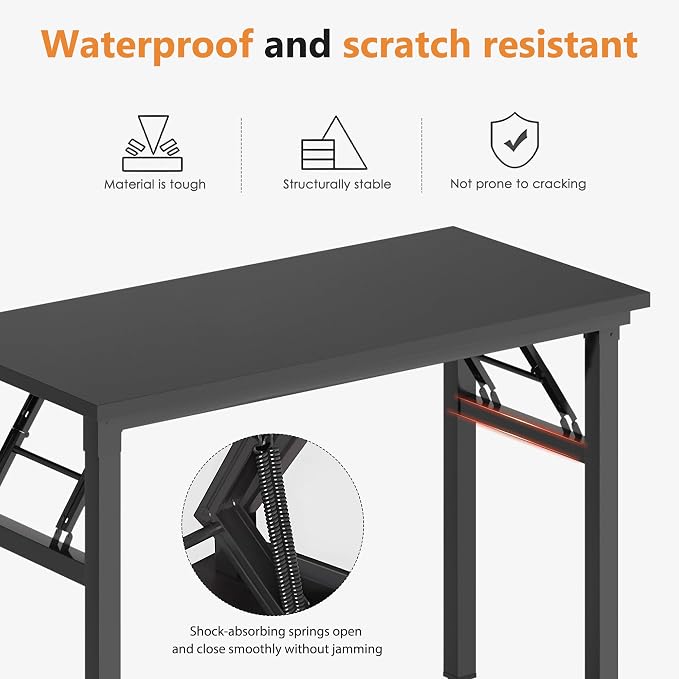 sogesfurniture 39.4 inches Foldable Computer Desk, No Assembly Small Collapsible Table Workstation for Home Office, Portable Folding Study Table Writing Gaming Desk for Small Spaces, Black