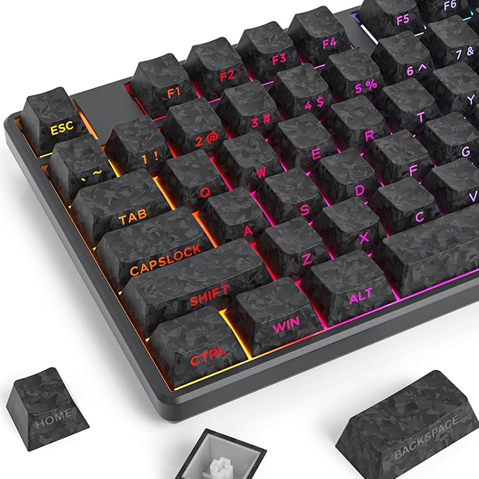 Fogruaden PBT Keycaps Set, Cherry Profile Custom Keycap for Mechanical Keyboard Keycaps(CarbonBlack)