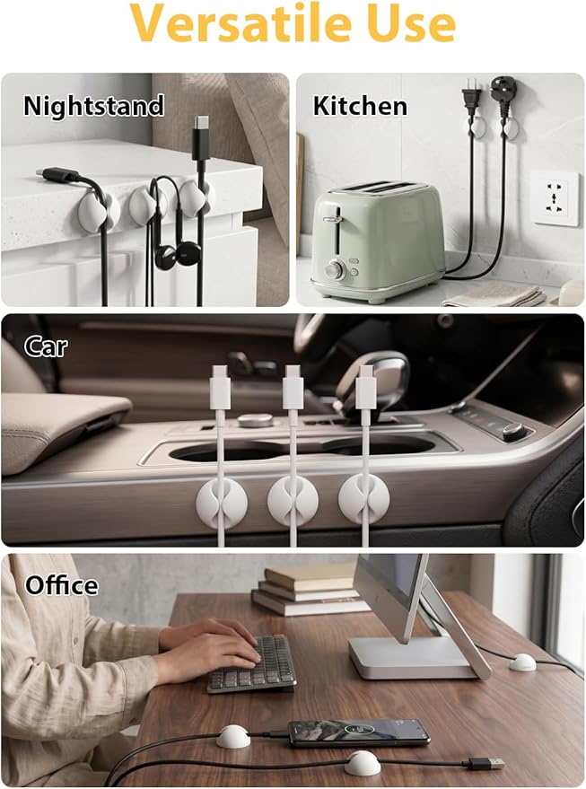 Shintop 6pcs Cord Holder, Self-Adhesive Cable Clips for Phone Chargers | Rubber Wire Organizer, Desk Cable Management, Residue-Free, Easy Reach, Secure Hold, for Phone Chargers, USB, and Mouse Cords