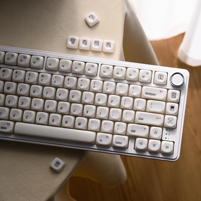 OHY White Keycaps, XVX MOA Profile Minimalist Mac Style Keycap Set, Custom Cute Ceramic-Textured Keycaps for MX Switches Mechanical Keyboard-White Chocolate(Only Keycap,No Keyboard)