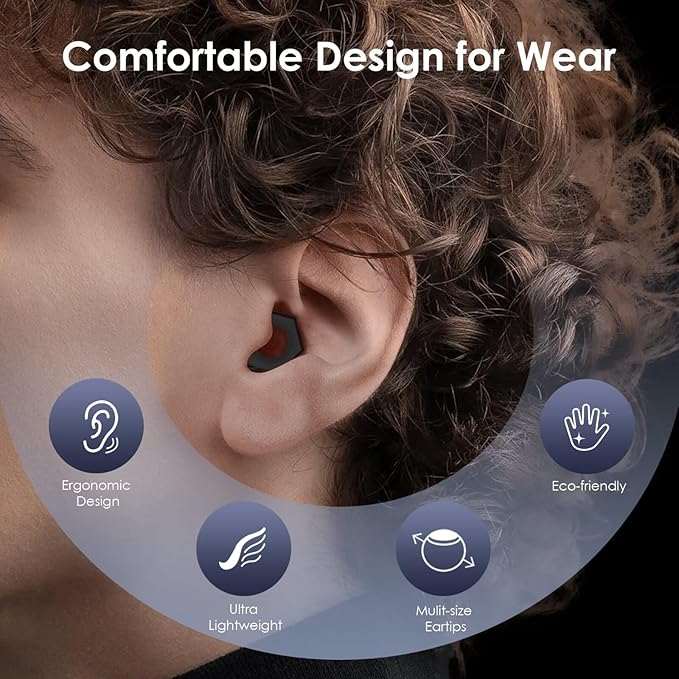 Ear Plugs for Sleeping Noise Cancelling,Reusable Silicone Earplugs with Carrying Case,Ear Plugs for Noise Reduction for Sleep,Noise Sensitivity,Travel,Focus - 5 Pairs Ear Tips in S/M/L