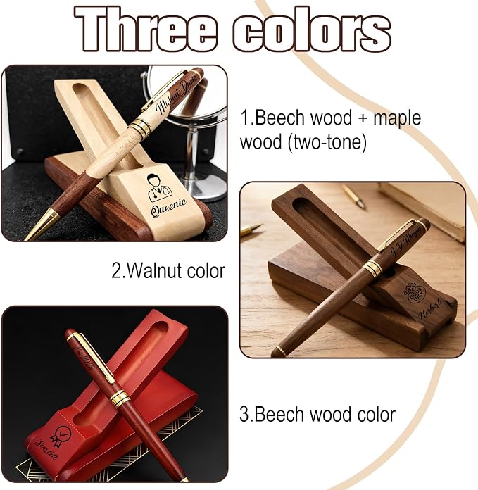 Custom Wooden Ballpoint Pen Gift Set with Name Personalized Wood Pen Set with Engraved Business Wood Pens Gift for Men Women Boss Teacher Co-worker Friends (Custom Pens 1)