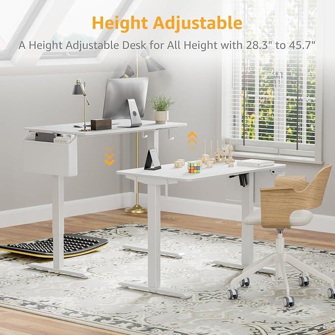White Electric Sit To Stand Desk - 40 Inch Small Computer Desk Adjustable Height for Work Study Writing, Compact Sit Stand up Desks Table Workstation for Small Space Adult Boy Girl Home Office Bedroom
