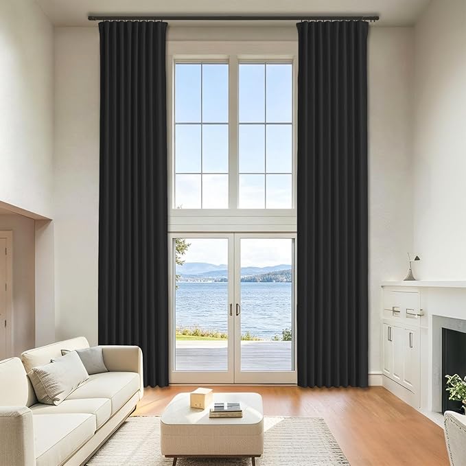 Room Darkening Curtains 96 Inches Long - 2 Pages Blackout Curtains & Drapes for Bedroom Living Room Window 52 x 96 Inch Length 2 Panels - Black Blackout Curtain Rod Pocket