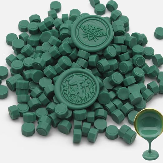 250pcs Wax Seal Beads Dark Green, Andotopee Premium Sealing Wax Beads for Stamp Seals, Octagon Seal Stamp Pellets Refill Pack for Wedding Invitation, Letter Envelope, Scrapbook DIY Crafts