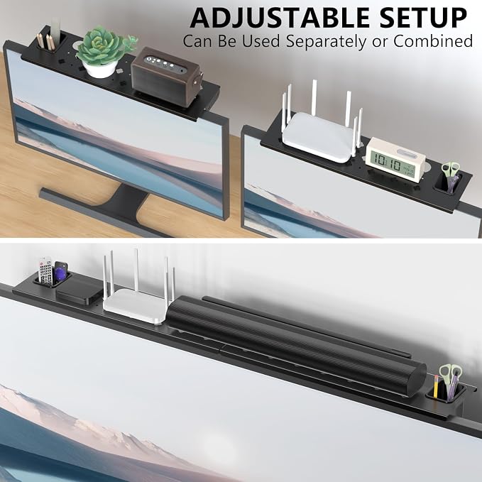WALI Soundbar Mount, No Drilling TV Top Shelf with 2 Storage Boxes, Floating Monitor Shelves for Router, Cable Box, Game Console Storage, TV Remote Holder, Up to 5.5Lbs, 17.3"x4.3"(TSH004-2B), Black