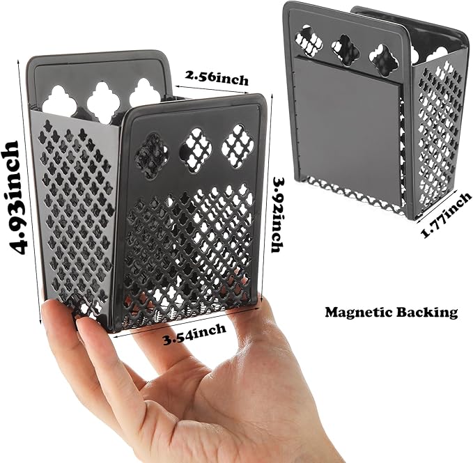 2 Pack Magnetic Pen Holder, Strong Magnet Organizer Dry Erase Marker Holder for Refrigerator, Whiteboard, Locker Accessories Home Office Hanging Pencil Holder with Hooks-Black
