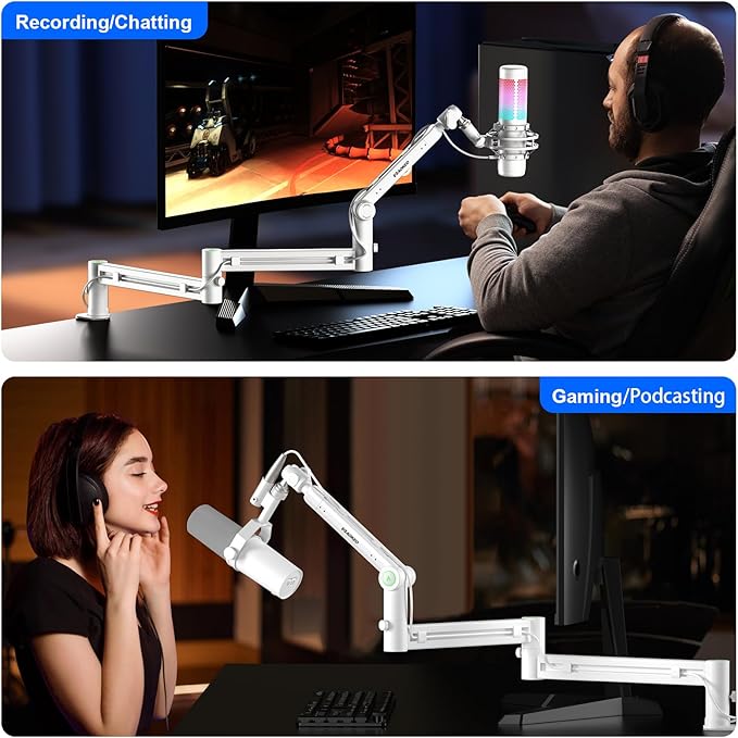 Microphone Arm,Aokeo AK-58i Desk Low Profile Mic Boom Arm Stand,Suitable For Blue Yeti,Snowball iCE,HyperX QuadCast,SoloCast,Elgato Wave,Etc（White）