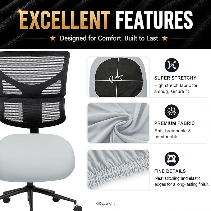 DIVA EN CAMINO DEC Stretchable Desk Office Chair Seat Cushion Covers - Universal Spandex Computer Chair Slipcover - Removable Washable Cushion Protectors Anti-Scratch for Dogs, Cats, Pets