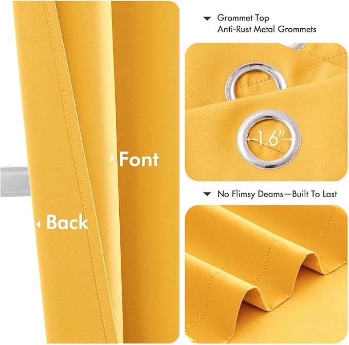 MIULEE Blackout Curtains for Bedroom Living Room 2 Panels, Thermal Insulated Room Darkening Drapes Grommet Noise Reducing Light Blocking Window Treatments 63 Inches Long 40x63 Inch Yellow