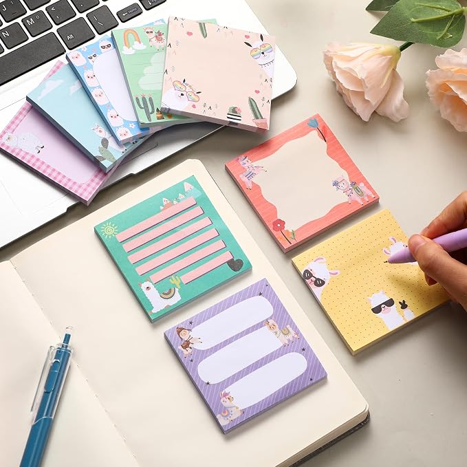 9 Pads Cute Sticky Notes Cartoon Self Stick Notepads 3x3 Inches Notes Adhesive Memo Pad Office Decor Gifts for Students School Teacher Office Meeting(Alpaca)