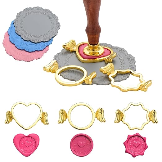 3-Pack Metal Wax Seal Kit for 1 Inch Stamp, 3 Metal Molds With Round Flower Shape, 3 Waxing Mat, Sealing Kit for Gift Wrapping, Wedding Invitations, Envelopes, Cards, Wine Packaging