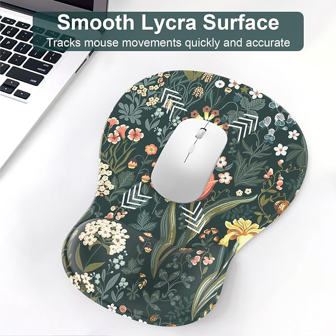 Ergonomic Mouse Pad with Wrist Rest and Keyboard Wrist Rest, Gel Mousepad and Wrist Rest for Computer Keyboard, Pain Relief, Non-Slip PU Base, Mouse Pad Wrist Support for Gaming, Office, Green Flower