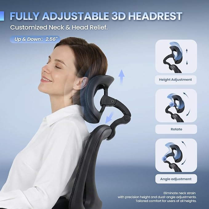MALOL Ergonomic Mesh Office Chair with Footrest, Executive High Back Computer Desk Chair with 3D Adjustable Headrest & 5-Level Lumbar Support, Track Armrest, Tilt Lock, 300LBS, Black