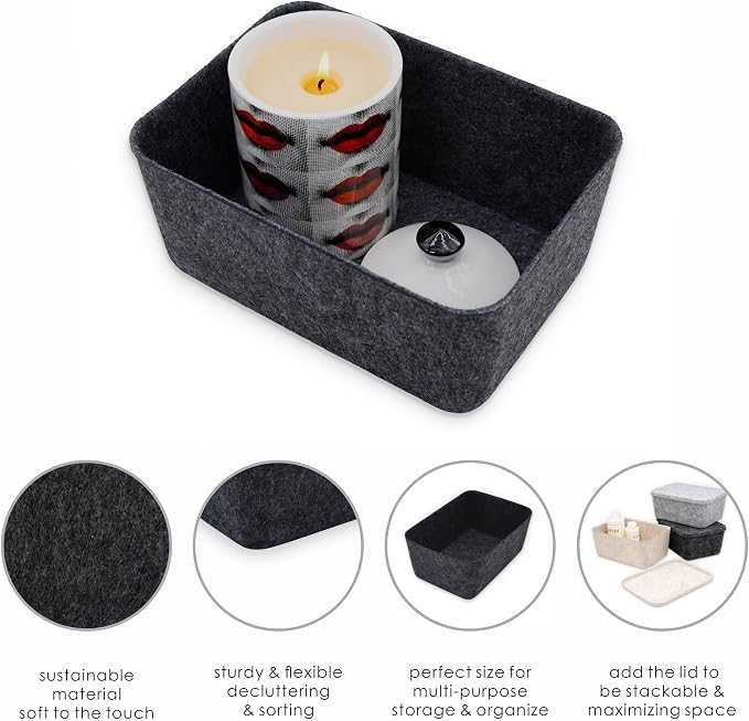 Felt deep Storage Bins lidded Drawer Organizer Caddy Charcoal Box
