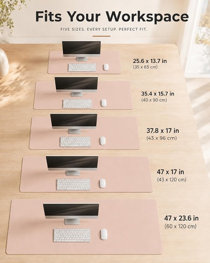 Aothia Cork Desk Mat - Dual-Sided Extra Large Desk Pad & Keyboard Mat, Long PU Leather Desk Protector, Waterproof Desktop Blotter (47" x 17", Pink)