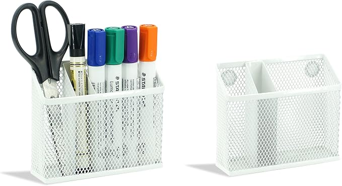 Neudeco Locker Organizer Kit, White, 4-Piece Set | Foldable Mesh Locker Shelf, Magnetic Pen Holders, Stackable Storage, For School, Work & Gym Lockers