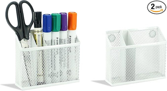 Neudeco Magnetic Pencil Holder,Magnetic Dry Erase Marker Holder for whiteboard, Magnetic Storage Basket for Refrigerator, Pack 2 (white)