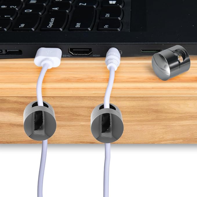 SmallCat 10 Sets Charger Holders for Cords, Black Color Adjustable Cable Anchor Holders, Adhesive Metal Cord Clips, Cable Management Wire Organizers for Desk, Office, Nightstand