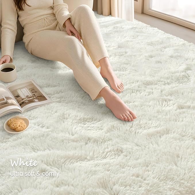 Zentavio Area Rugs for Living Room Small Carpet for Bedroom 3x5 Bedside Washable Soft Fluffy Shag Aesthetic Plush High Pile Throw Rug for Nursery Kids Room Dorm Room White
