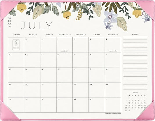 Desk Calendar 2026 with Desktop Mat, Cabbrix Large Desk Pad Calendar 22 x 17 Inch 18 Months Runs From July 2026 to December 2027, Floral Design Calendar 2026 for Home School and Office (Pink)