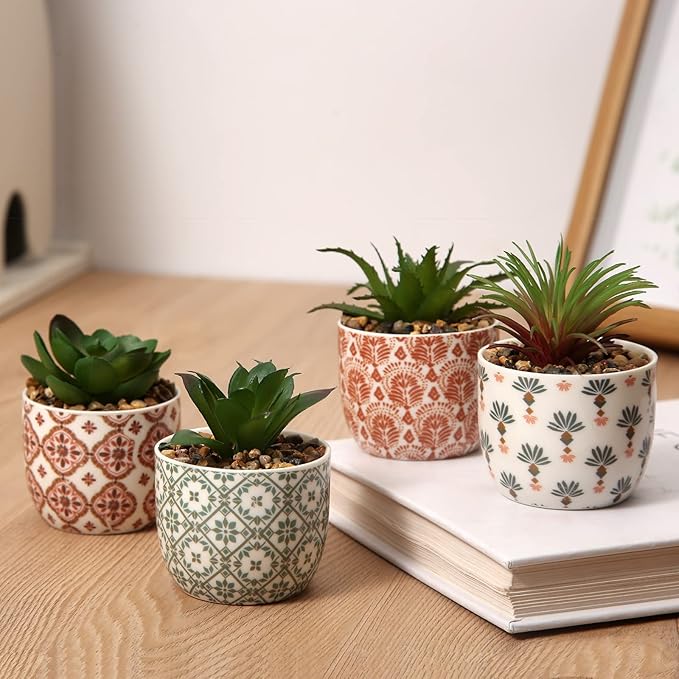 2 Pack Artificial Plants Small Cute Succulents in Ceramic Planters Fake Greenery Potted for Living Room Office Desk Decor Bathroom Bedroom Shelves Decor
