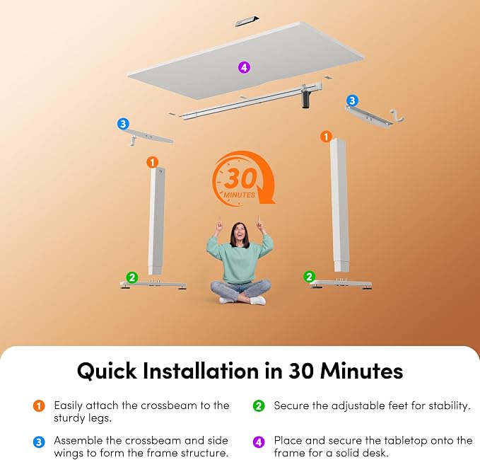 FEZIBO Standing Desk, 63×28 Inches Electric Height Adjustable, Sit Stand Up, Computer Office Desk with Splice Board, While Frame/While TOP