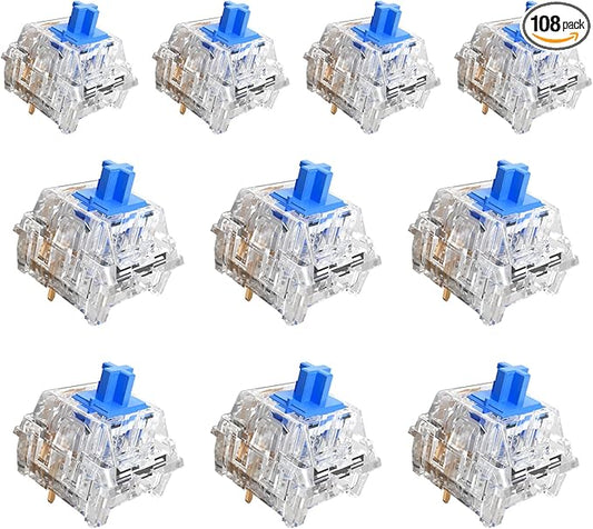 Zhouwang 105 Crystal Blue Switches,3 Kailh Box Experience Pack Switches,Dustproof and Waterproof,Crisp Click,Suitable for clicker for 3D Prints and MX Gaming Mechanical Keyboards