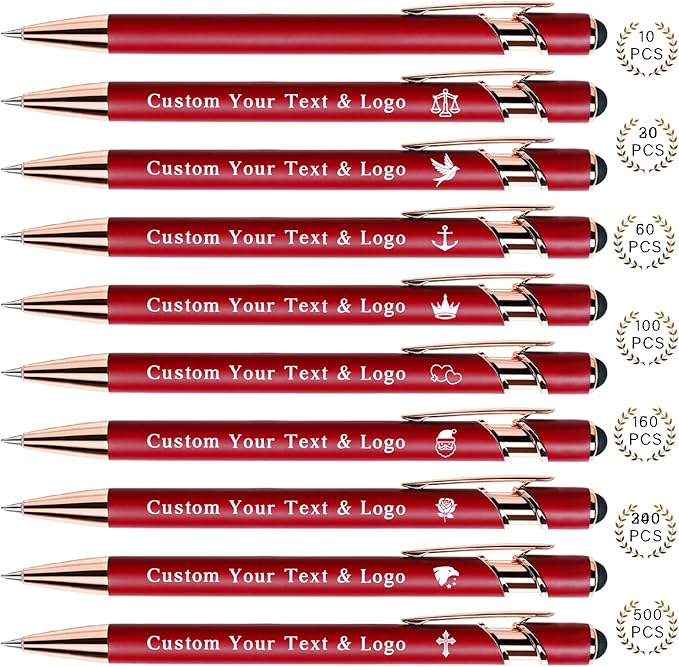Bulk Custom Pens Personalized, Customized Pens with Name/Logo on Both Sides Gifts, Black Ink Engraved Ballpoint with Stylus, Ideal for Business, Birthday, Party, Wedding, School, Metal Material