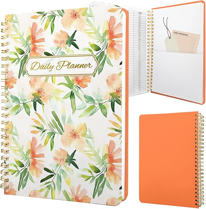 Undated Daily Planner - Spiral Notebook 80 Days One Day Per Page, Hourly Schedule, To-Do List, Notes, Everyday Planning Task, A5 Hardcover Journal Organizer Book Women Cute Aesthetic, Summer