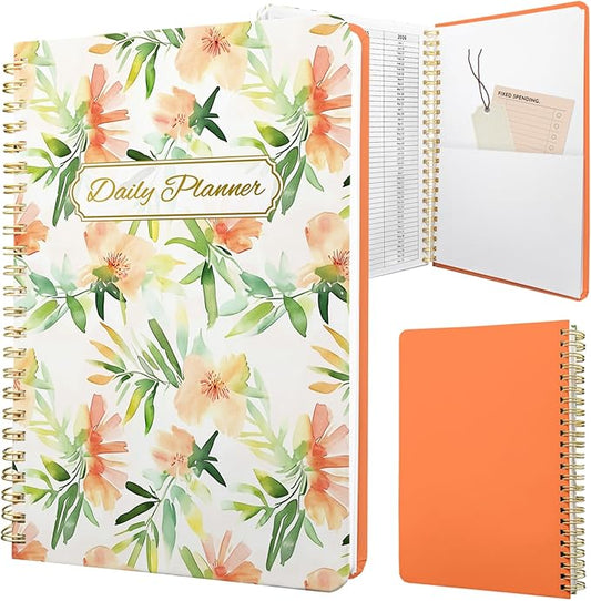Undated Daily Planner - Spiral Notebook 80 Days One Day Per Page, Hourly Schedule, To-Do List, Notes, Everyday Planning Task, A5 Hardcover Journal Organizer Book Women Cute Aesthetic, Summer
