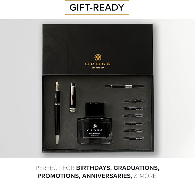 Cross Bailey Refillable Fountain Presented in a Premium Gift Box - Medium Point, Black Ink, Black