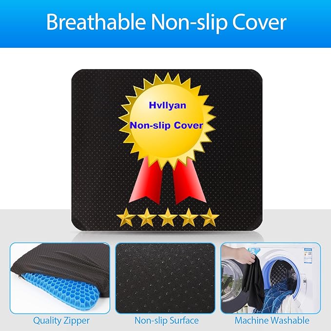 Gel Seat Cushion for Long Sitting, (Thick & Large) Cushion for Wheelchair | Gel Cushion for Office Chair, Soft & Breathable, Chair Cushion, Gel Car Seat Cushion for Hip Pain (Blue Cushion+Black Cover)