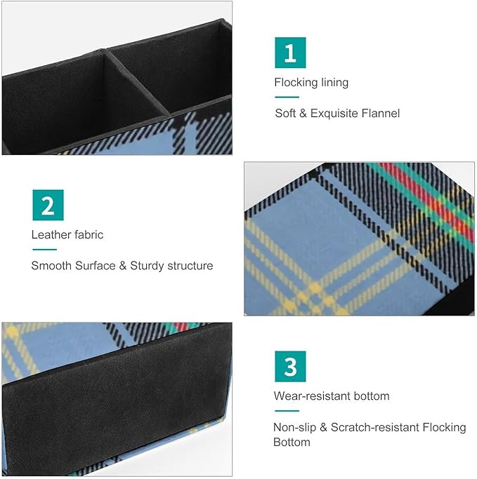BELL OF THE BORDERS TARTAN PU Leather Pen Holder Desk Organizer, 2-Compartment Pencil Container for Office, Home, Vanity Use