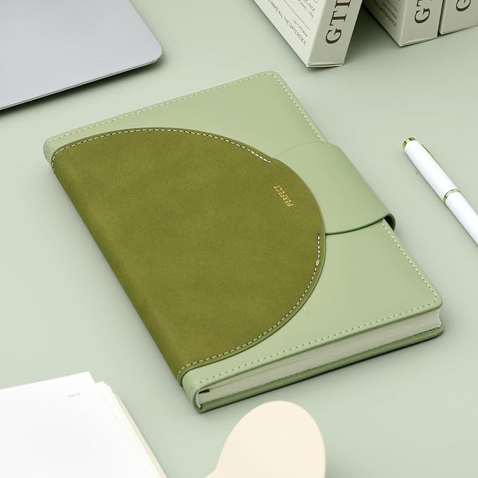 CAGIE Lined Journal for Women, 100GSM Leather Journals for Writing with Buckle Closure,A5 Hardcover Diary Journaling Notebooks for Business Work School Note Taking 5.9" x8.5 (Green)