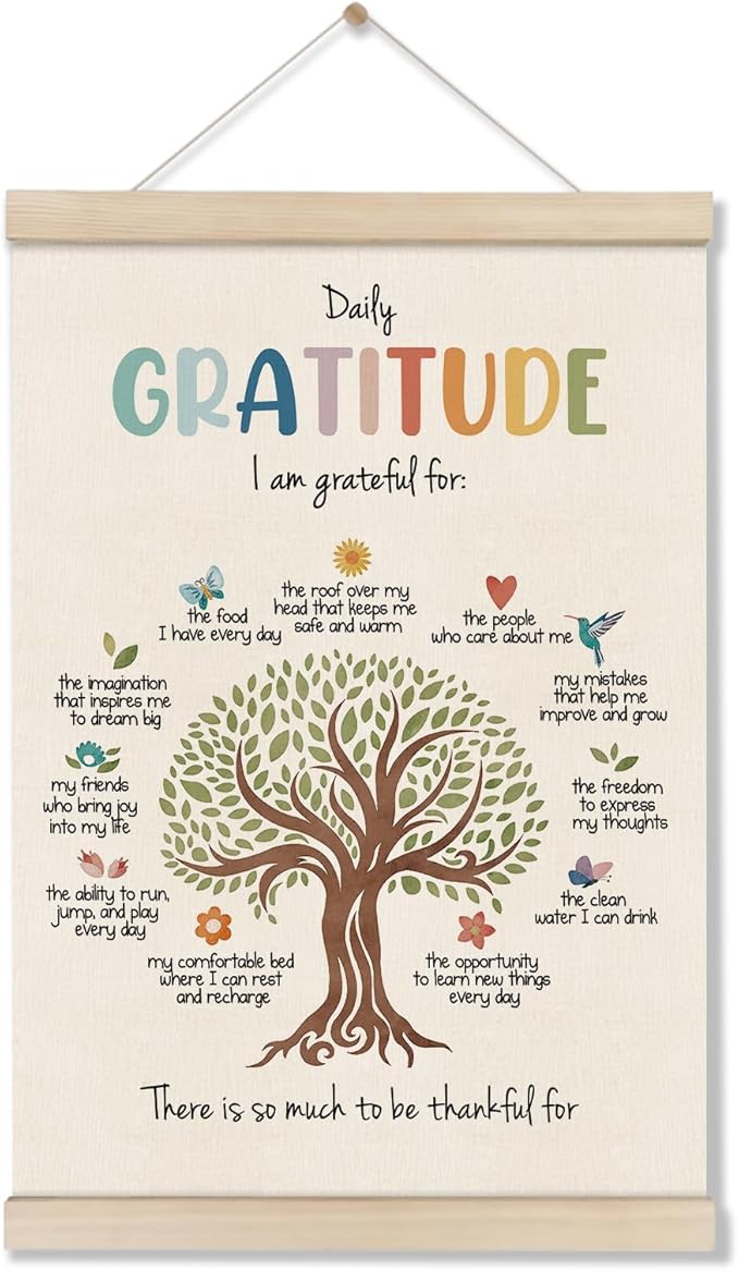DOI-LANEE Inspirational Motivational Daily Gratitude Poster Hanger Frame, Mental Health Affirmation Wall Art 16x12 Inch, Therapy Counseling Office Wall Decor, Psychology Gifts