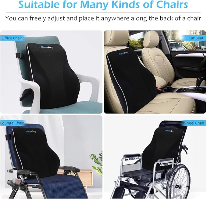 Niceeday Lumbar Support Pillow for Office Chair Car Back Support Pillow, Memory Foam Gaming Chair Desk Chair Back Cushion for Lower Back Pain Relief, Ergonomic Back Rest,Office Home Essentials