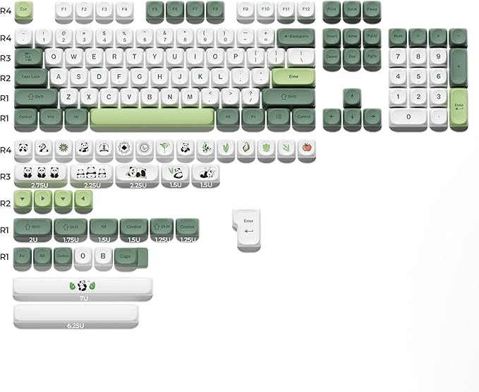OHY XVX MOA Profile Matcha Panda PBT Dye-Sub Keycaps Set, 143-Key Green & Creamy Keycaps for Mechanical Keyboards (Compatible with 61/64/68/84/87/100/104/108 Cherry MX Switches)