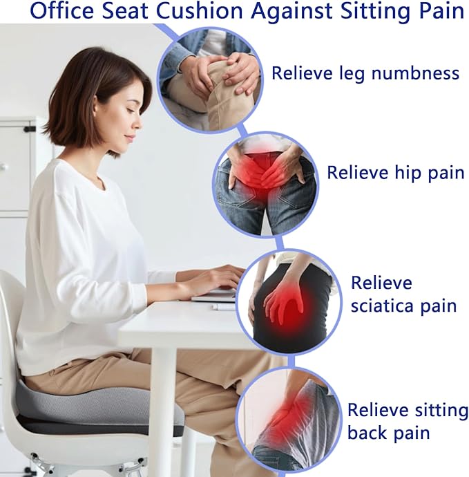 Seat Cushions for Office Chairs Wheelchair Cushion for Long Sitting Back Pain，Memory Foam Seat Car Computer Desk Chair Cushion，Coccyx Cushion for Tailbone Pain Relief Cushion Office Chair Black Blue
