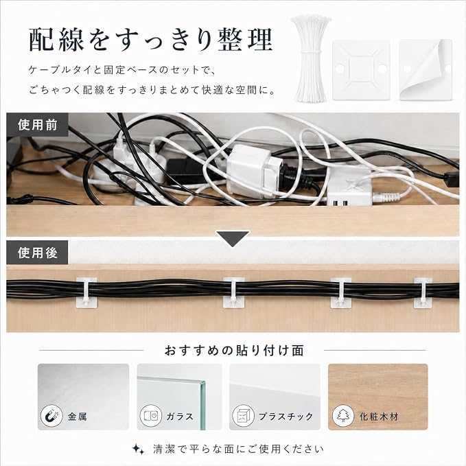 Zip Tie Mounts - SeuYeugX 100 PCS Cable Self Adhesive Mounts Set for Wire Management with Stick Pads Anchors Clips Squares Holders (White)